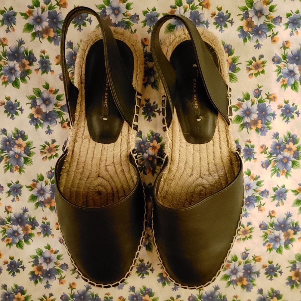 Zara | Black Vegan Leather Espadrille Sandals
